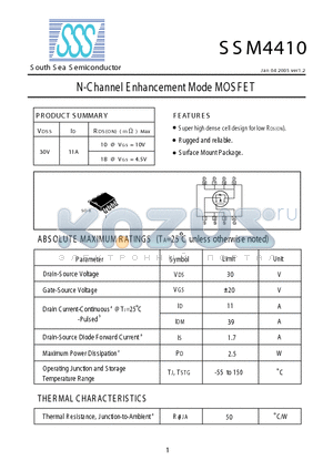 SSM4410 datasheet - N-Channel E nhancement Mode MOS F E T