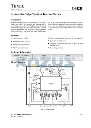 U642B-FP datasheet - Automotive Wipe/Wash or Interval Switch