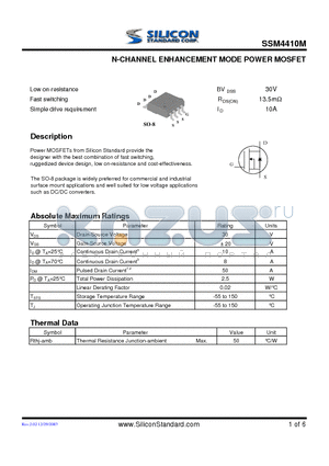 SSM4410M datasheet - N-CHANNEL ENHANCEMENT MODE POWER MOSFET