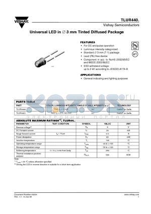 TLUR4400 datasheet - Universal LED in 3 mm Tinted Diffused Package