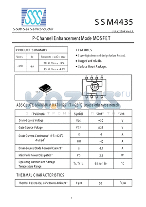 SSM4435 datasheet - P -Channel E nhancement Mode MOS F E T