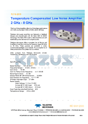 TLT-8-2015 datasheet - Temperature Compensated Low Noise Amplifier 2 GHz - 8 GHz