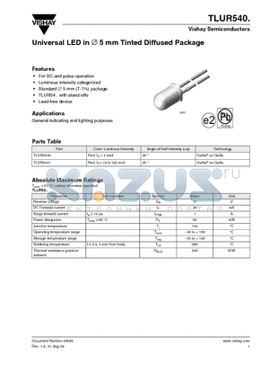 TLUR540 datasheet - Universal LED in ∅ 5 mm Tinted Diffused Package