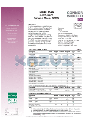 TA5G-10M datasheet - Model TA5G 5.0x7.0mm Surface Mount TCXO