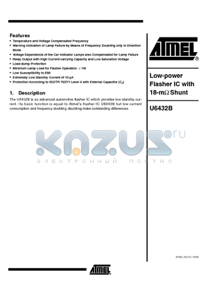 U6432B-MFPG3Y datasheet - Low-power Flasher IC with 18-mOHM Shunt