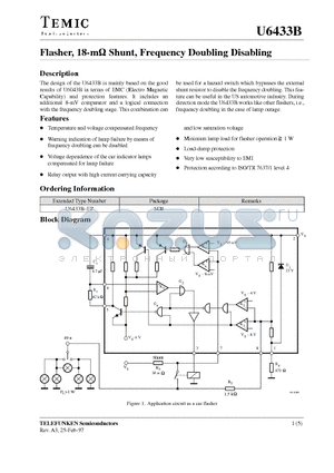 U6433B datasheet - Flasher, 18-m Shunt, Frequency Doubling Disabling