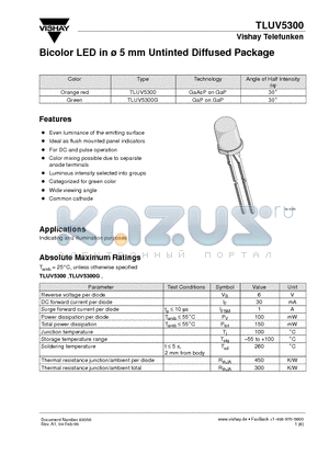 TLUV5300 datasheet - Bicolor LED in 5 mm Untinted Diffused Package