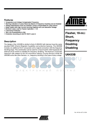 U6433B datasheet - FLASHER, 18-M SHUNT, FREQUENCY DOUBLING DISABLING