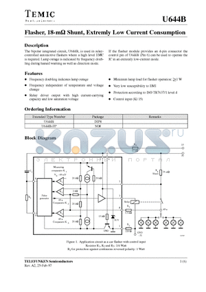 U644B datasheet - Flasher, 18-m Shunt, Extremly Low Current Consumption