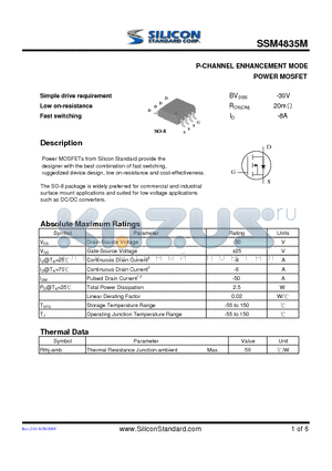 SSM4835M datasheet - P-CHANNEL ENHANCEMENT MODE POWER MOSFET