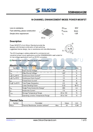 SSM4880AGM datasheet - N-CHANNEL ENHANCEMENT-MODE POWER MOSFET