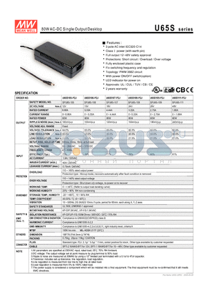 U65S105-P2J datasheet - 80WAC-DC Single Output Desktop