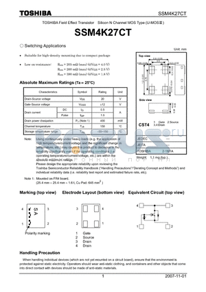 SSM4K27CT datasheet - Switching Applications