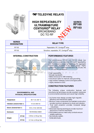 RF100-12 datasheet - HIGH REPEATABILITY ULTRAMINIATURE CENTIGRID RELAY BROADBAND DC TO RF