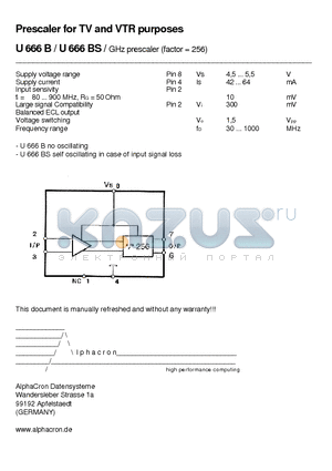 U666BS datasheet - GHz prescaler (factor = 256)