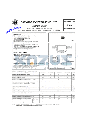 SSM5817PT datasheet - SCHOTTKY BARRIER RECTIFIER