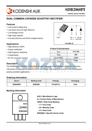 SDB2060PI datasheet - DUAL COMMON CATHODE SCHOTTKY RECTIFIER