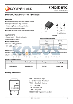 SDB20D45D2 datasheet - LOW VOLTAGE SCHOTTKY RECTIFIER