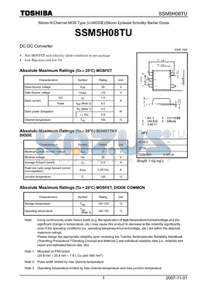 SSM5H08TU datasheet - Silicon Epitaxial Schottky Barrier Diode DC-DC Converter