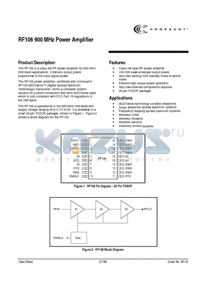 RF106 datasheet - RF106 900 MHz Power Amplifier