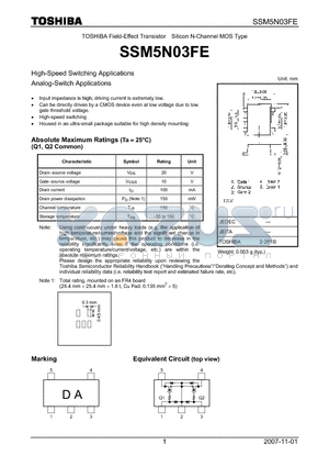 SSM5N03FE datasheet - High-Speed Switching Applications