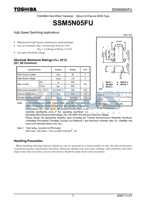 SSM5N05FU datasheet - High Speed Switching Applications