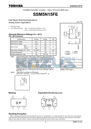 SSM5N15FE datasheet - High Speed Switching Applications