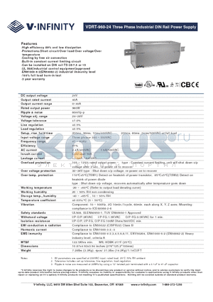 VDRT-960-24 datasheet - Three Phase Industrial DIN Rail Power Supply