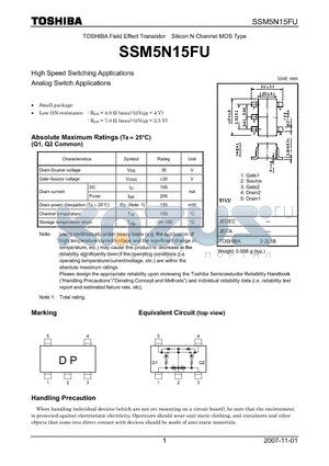 SSM5N15FU datasheet - High Speed Switching Applications