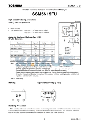 SSM5N15FU datasheet - High Speed Switching Applications