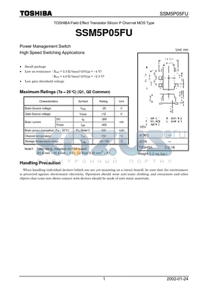 SSM5P05FU datasheet - TOSHIBA Field Effect Transistor Silicon P Channel MOS Type