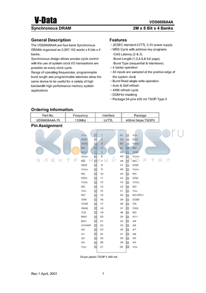 VDS6608A4A datasheet - Synchronous DRAM(2M X 8 Bit X 4 Banks)