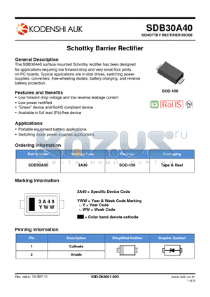 SDB30A40 datasheet - Schottky Barrier Rectifier