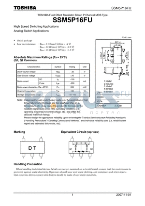 SSM5P16FU datasheet - High Speed Switching Applications