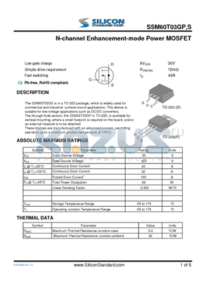 SSM60T03GP datasheet - N-channel Enhancement-mode Power MOSFET