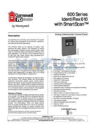 SSM610-2 datasheet - Analog Addressable Control Panel