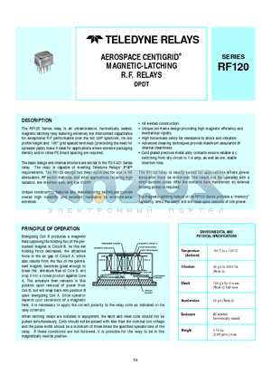 RF120-9 datasheet - AEROSPACE CENTIGRID MAGNETIC-LATCHING R.F. RELAYS DPDT