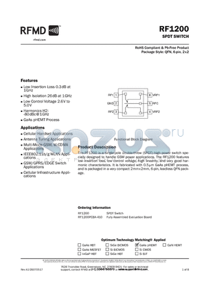 RF1200PCBA-410 datasheet - RoHS Compliant & Pb-Free Product Package Style: QFN, 6-pin, 2x2