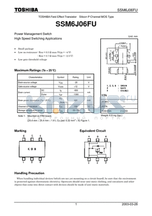 SSM6J06FU datasheet - Power Management Switch High Speed Switching Applications