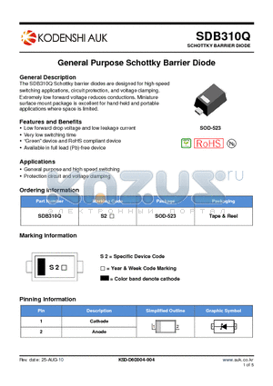 SDB310Q datasheet - General Purpose Schottky Barrier Diode