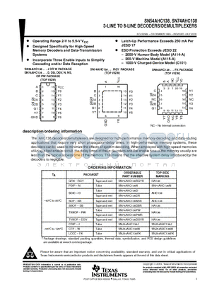SN74AHC138DR datasheet - 3-LINE TO 8-LINE DECODERS/DEMULTIPLEXERS