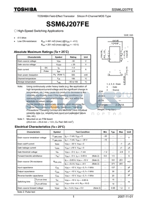 SSM6J207FE datasheet - High-Speed Switching Applications