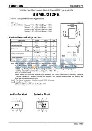 SSM6J212FE datasheet - Field-Effect Transistor Silicon P-Channel MOS Type (U-MOS)