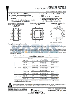 SN74AHC138N datasheet - 3-LINE TO 8-LINE DECODERS/DEMULTIPLEXERS