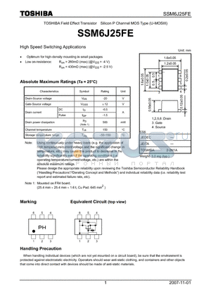 SSM6J25FE datasheet - High Speed Switching Applications