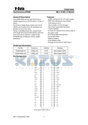 VDS8616A8A datasheet - Synchronous DRAM(4M X 16 Bit X 4 Banks)