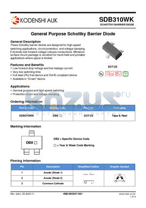 SDB310WK datasheet - General Purpose Schottky Barrier Diode