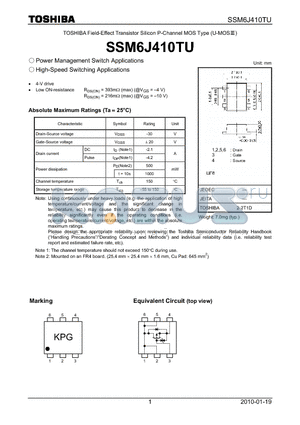 SSM6J410TU datasheet - Power Management Switch Applications High-Speed Switching Applications