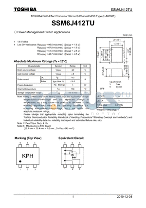SSM6J412TU datasheet - Power Management Switch Applications