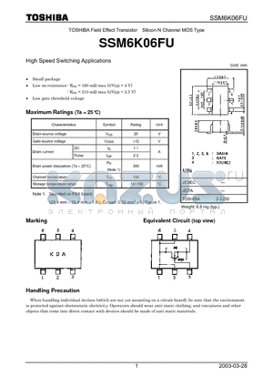 SSM6K06FU datasheet - High Speed Switching Applications